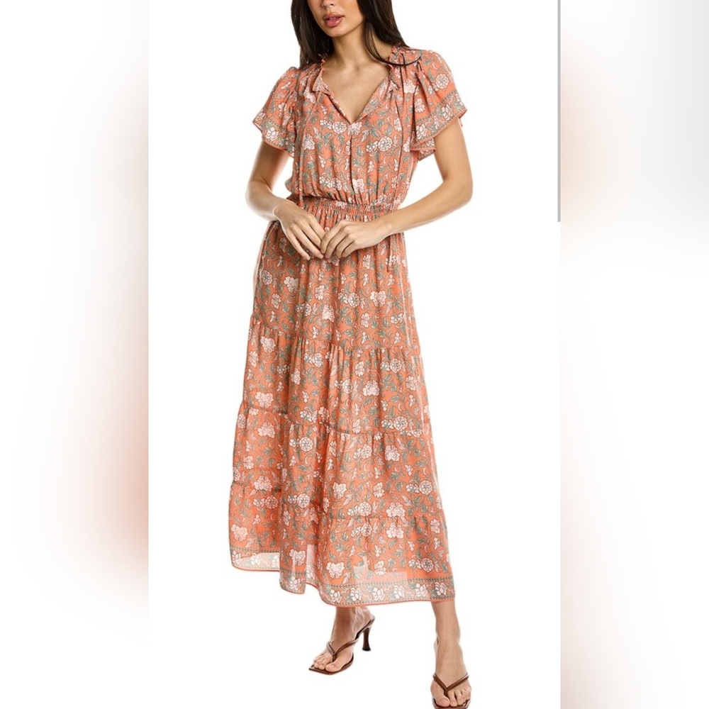 Max Studio Flutter Sleeve Maxi Dress - Coral Carnatuon - Size XL - MSRP $148